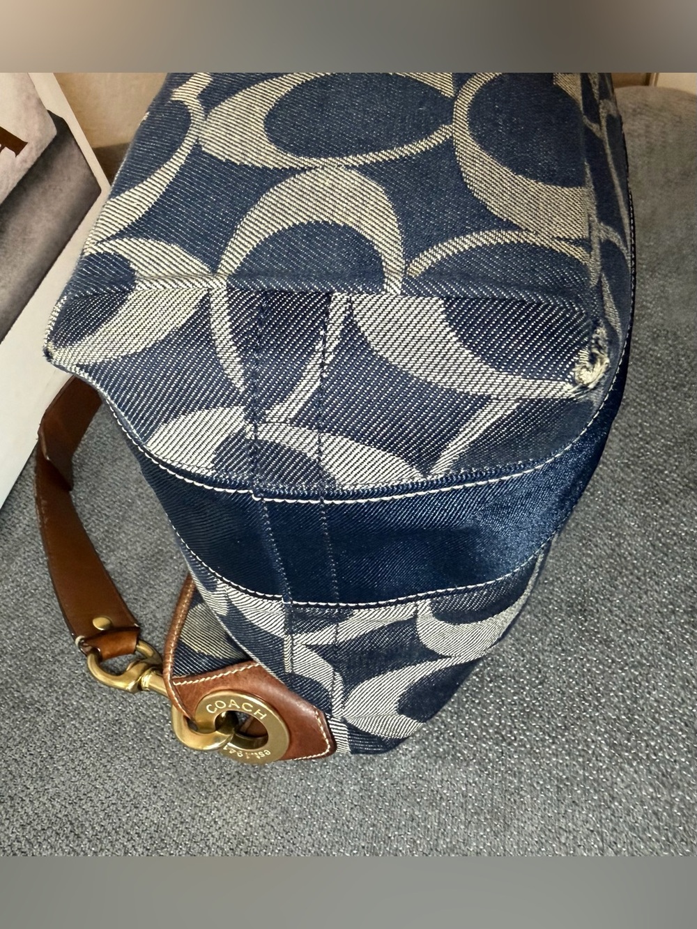 Coach Denim Signature Stripe Shoulder Hobo Bag No. C0768-11182 - Picture 8 of 12